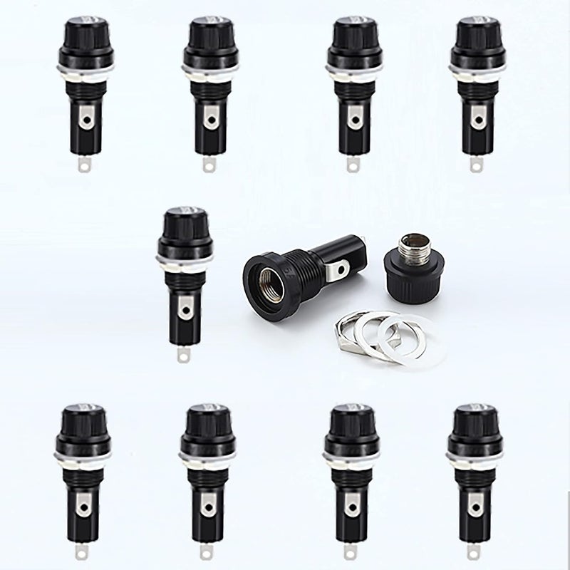 COMPSTUDIO 10Pcs 5x20mm Panel Mount Screw Cap Fuse Holder Case Glass Tube Fuse Radio Auto Stereo - Image 1
